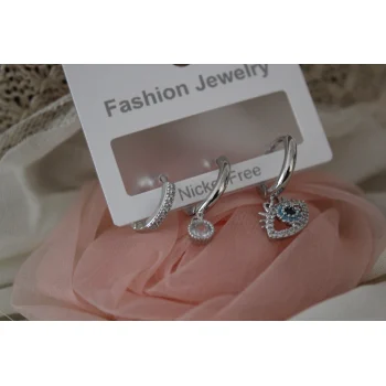 Shyla Gümüş Renk 3lü Taşlı Küpe