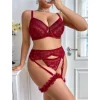 Luz&Pos Arias Closet Büyük Beden Bordo Dantel İşlemeli Sütyenli Fantezi Jartiyer Takımı