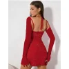 Luz&Pos Arias Closet Kırmızı Yırtmaç Detay Simli Fantezi Mini Club Elbisesi