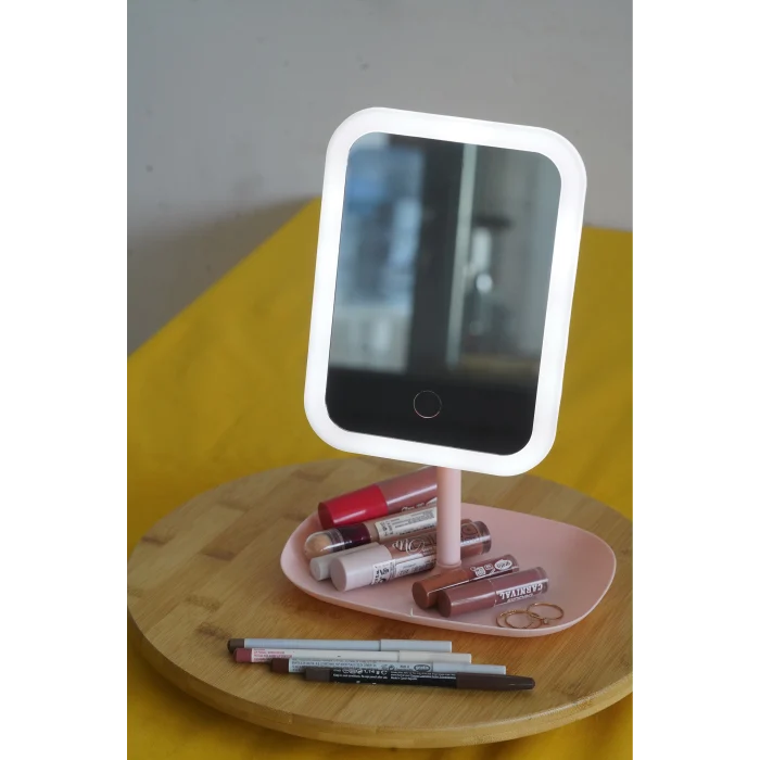Led Işıklı Kare Makyaj Aynası Şarj edilebilir 3 Farklı Renk