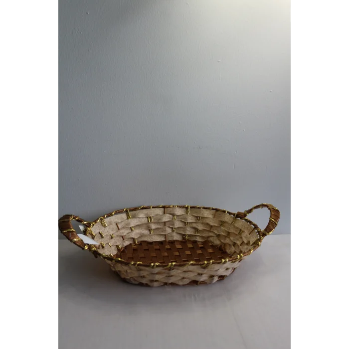 Yaldızlı Hasır Ekmek Sepeti Oval