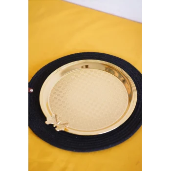 Cooker Yuvarlak Kelebek Desenli Gold Tepsi 25cm