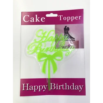 Happy Birthday Yazılı Fiyonklu Pasta Kek Çubuğu Yeşil Renk