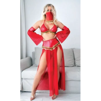 Luz&Pos Arias Closet Kırmızı Peçeli Seksi Dansöz Kostümü