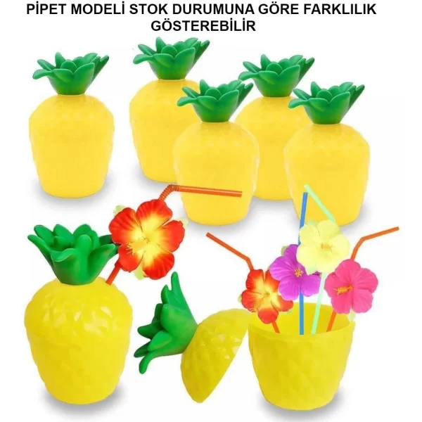 Ananas Hawaii Luau Aloha Pipetli İçecek Kabı Bardak 10x13 Cm 1 Adet