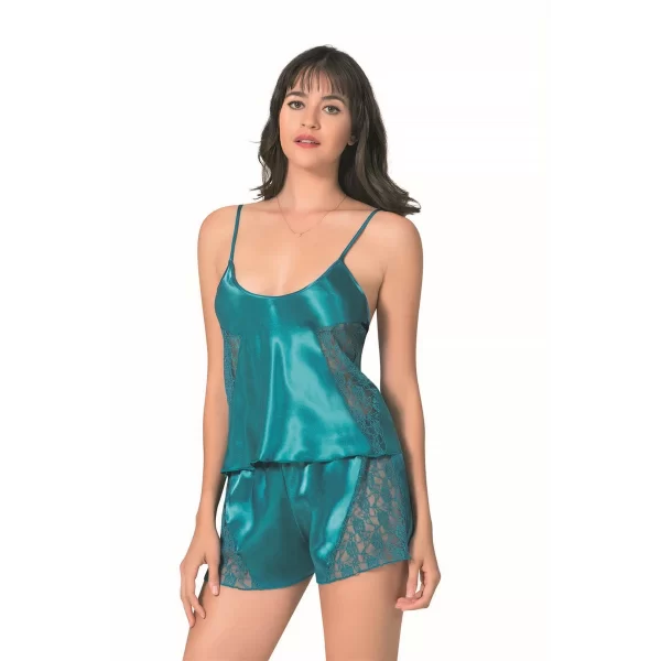 Arias Closet Petrol Saten Babydoll Şort Takımı