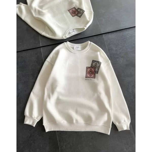 Bisiklet Yaka Baskılı SweatShirt - Beyaz