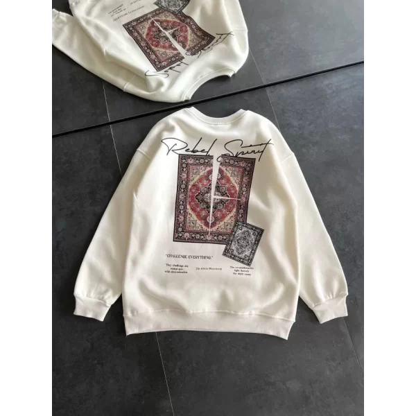 Bisiklet Yaka Baskılı SweatShirt - Beyaz