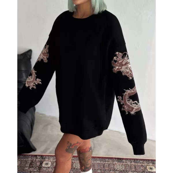 Bisiklet Yaka Baskılı SweatShirt - Siyah