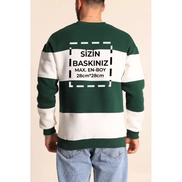 Bisiklet Yaka Parçalı Özel Üretim Sweatshirt- Yeşil