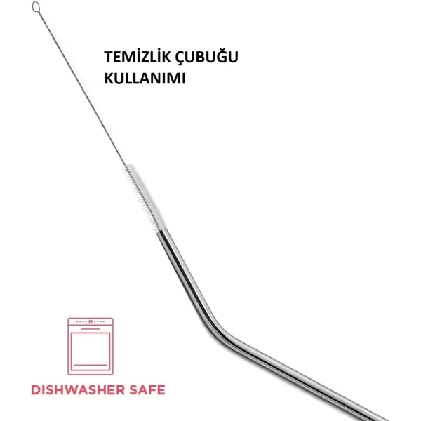 Çelik Pipet Paslanmaz Çelik Metal Meşrubat Pipeti Ve Pipet Temizleme Fırçası Seti 5 Parça