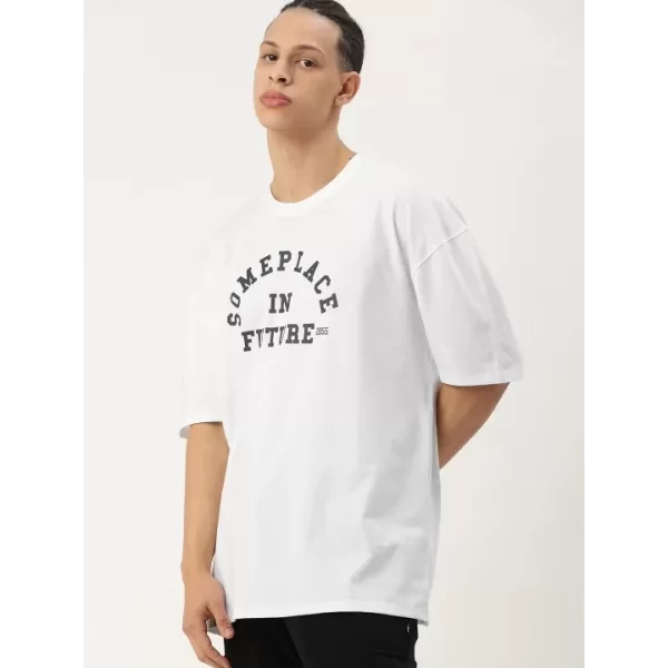 Erkek Baskılı Oversize T-shirt - Beyaz