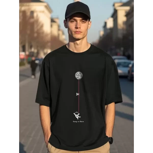 Erkek Baskılı Oversize T-shirt - Siyah