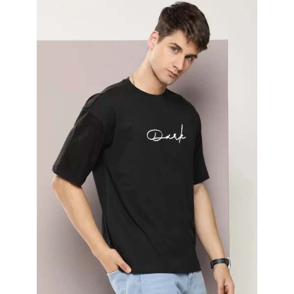 Erkek Baskılı Oversize T-shirt - Siyah