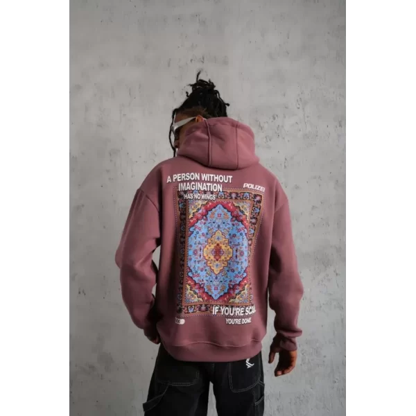 Erkek Kilim Desen Kapüşonlu Sweat - Gül Kurusu