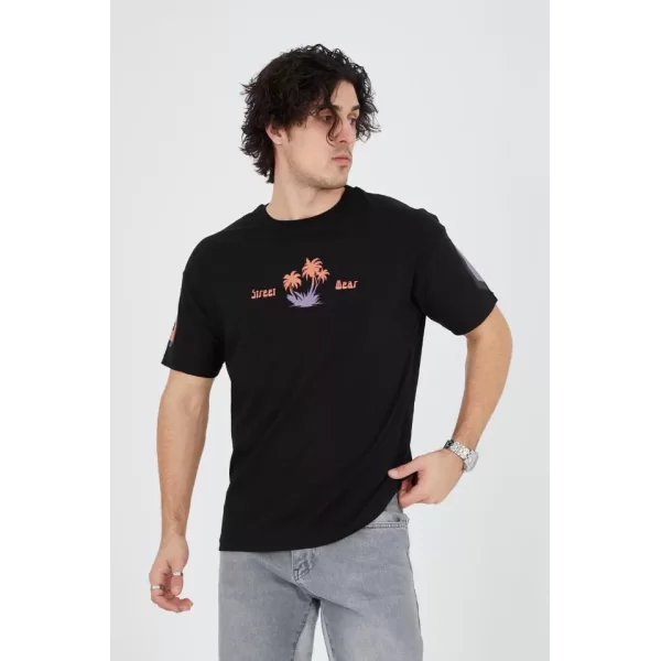 Erkek Ön Ve Arka Baskılı T-Shirt - Siyah