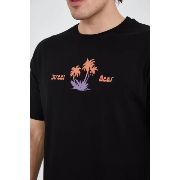 Erkek Ön Ve Arka Baskılı T-Shirt - Siyah