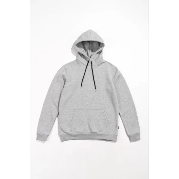 Erkek Uzun Kol Kapşonlu Basic Sweatshirt Hoodie - Gri