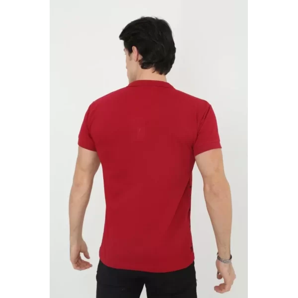 Erkek Yakalı Slim Fit Pike Çizgili T-Shirt - Kırmızı