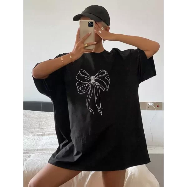 Kadın Baskılı Oversize T-shirt - Siyah