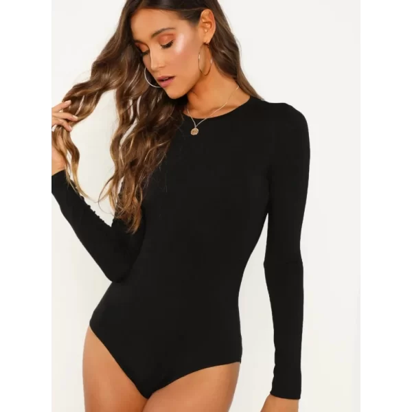 Kadın Uzun Kollu Bisiklet Yaka Viskon Bodysuit