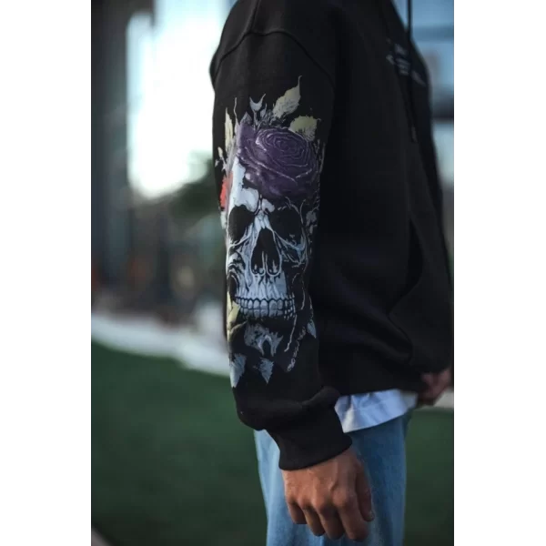 Kuru Kafa Baskılı Kapşonlu SweatShirt - Siyah