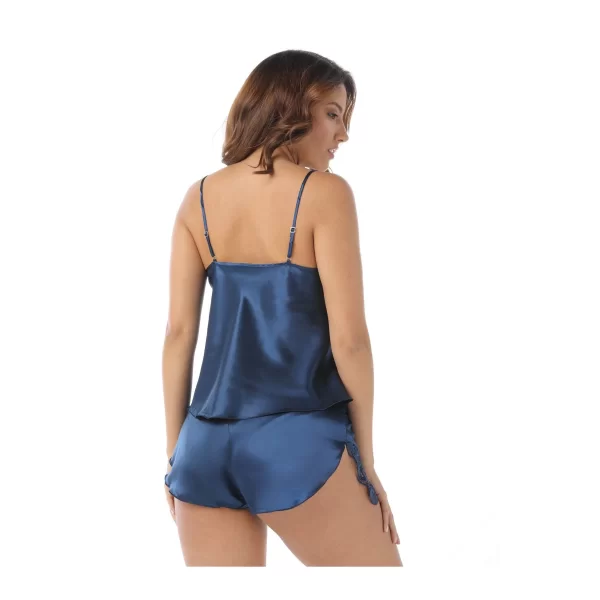 Lacivert Saten Babydoll Şortlu Takım - 259