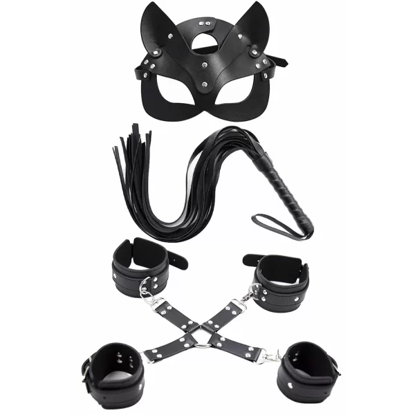 Maske Kırbaç Bileklik Ten Oluşan 5 Li Harness Deri Set 007