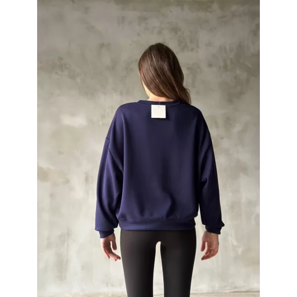 Osy Modal Yumuşak Dokulu Kumaş Bisiklet Yaka Oversize Sweatshirt - Lacivert