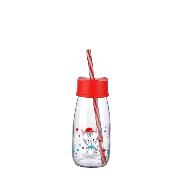 Pipetli Su Ve Süt Şişesi Cam 250 Ml - Kırmızı