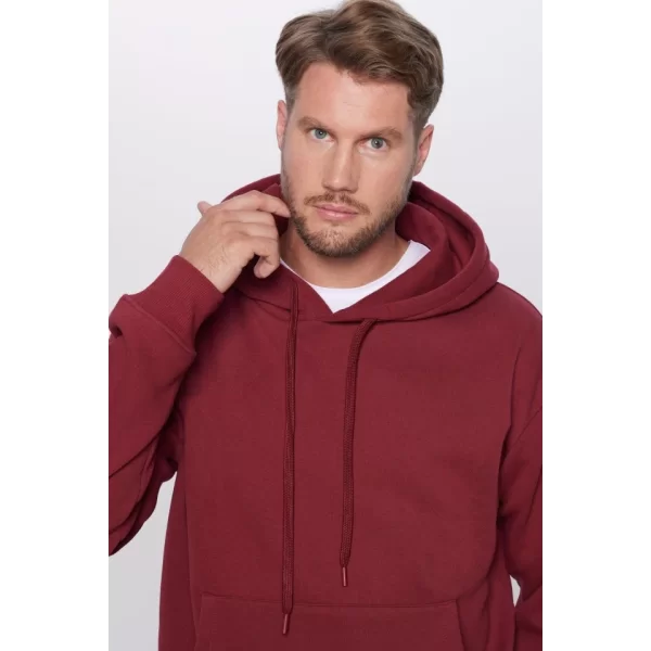 Üç İplik Penye Kapşonlu Basic SweatShirt - Bordo