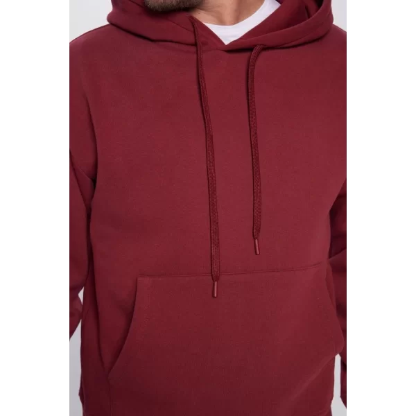 Üç İplik Penye Kapşonlu Basic SweatShirt - Bordo