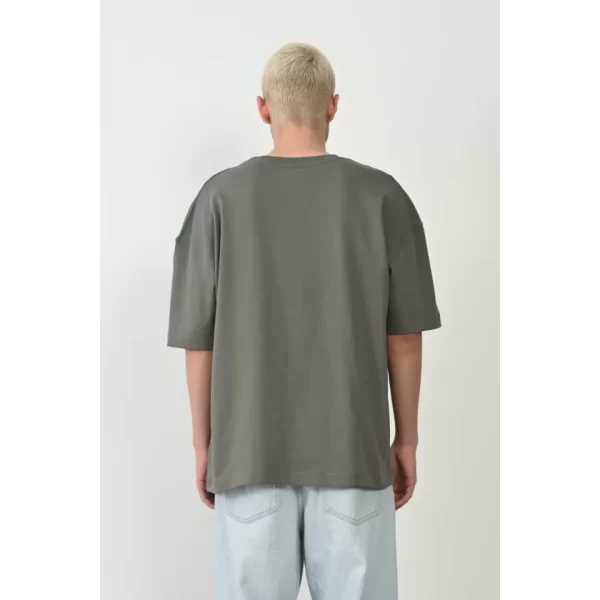 Unisex Basic Bisiklet Yaka Oversize T-Shirt - Füme