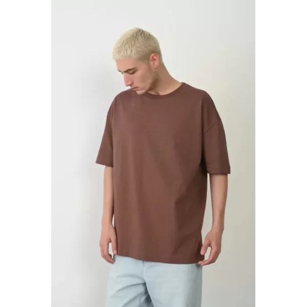 Unisex Basic Bisiklet Yaka Oversize T-Shirt - Mürdüm