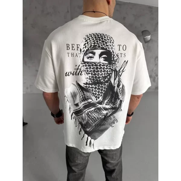 Unisex Baskılı Oversize T-Shirt - Beyaz