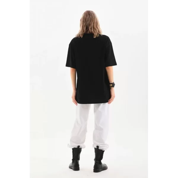 Unisex Bisiklet Yaka 20/1 Düz Oversize T-Shirt - Siyah