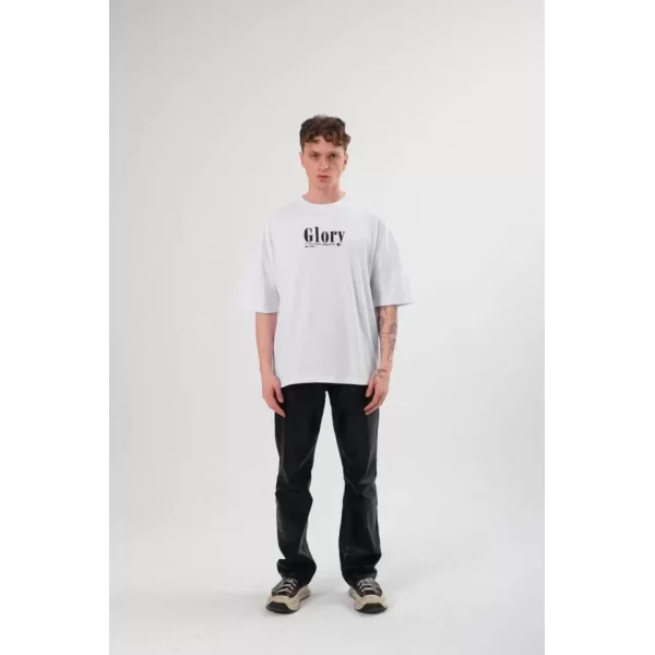 Unisex Bisiklet Yaka Baskılı Oversize T-Shirt - Siyah