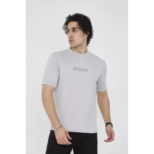 Unisex Bisiklet Yaka Slim Fit T-Shirt- Boyalı Gri