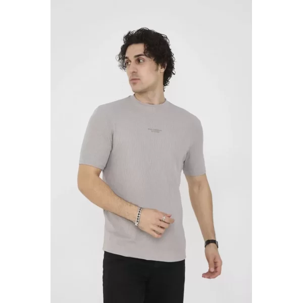 Unisex Bisiklet Yaka Slim Fit T-Shirt- Boyalı Gri