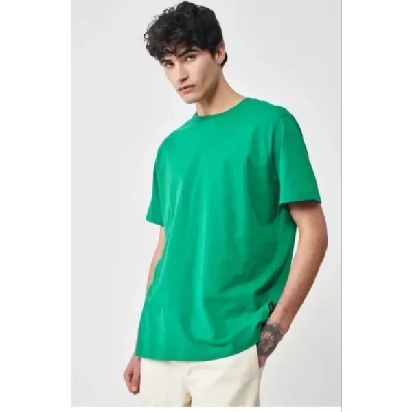 Unisex Düz Biskilet Yaka Oversize T-shirt - Yeşil