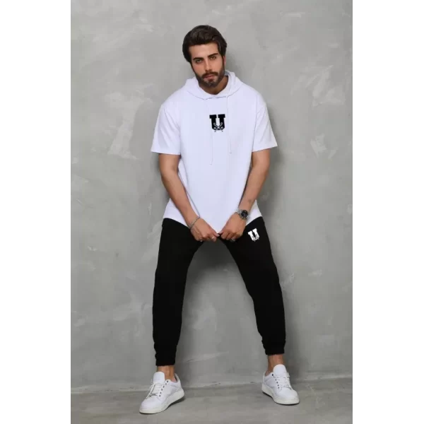 Unisex Kapşonlu Oversize T-Shirt Takım - Beyaz