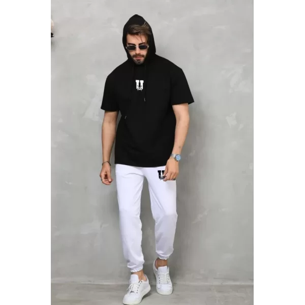 Unisex Kapşonlu Oversize T-Shirt Takım - Siyah