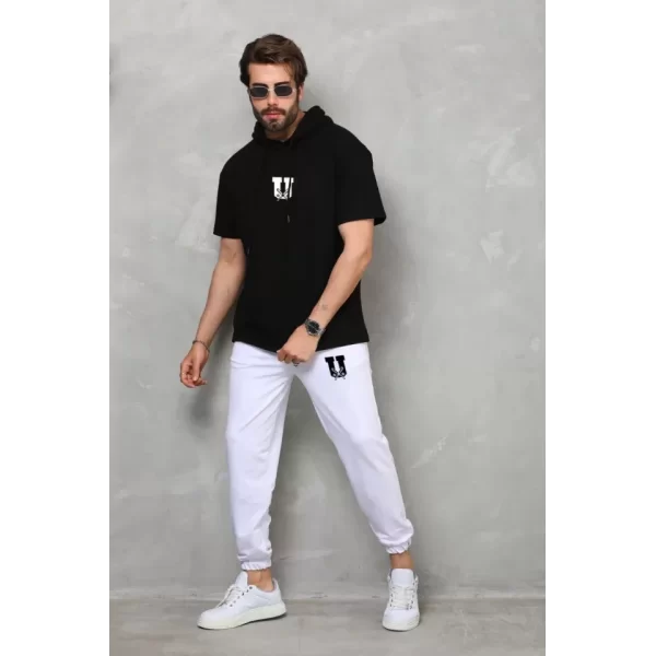 Unisex Kapşonlu Oversize T-Shirt Takım - Siyah