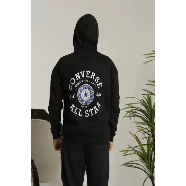 Unisex Kapüşonlu Üç İplik Oversize  Baskılı Sweatshirt - Siyah