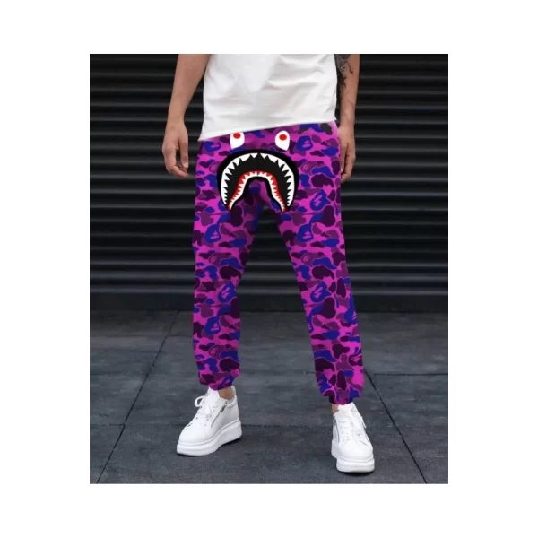 Unisex Pubg Bape X Shark Eşofman Altı - Mor