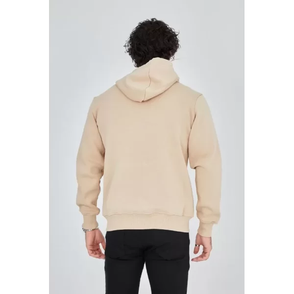 Unisex Tam Fermuarlı Kapşonlu  SweatShirt - Bej