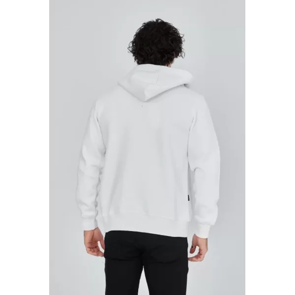 Unisex Tam Fermuarlı Kapşonlu  SweatShirt - Beyaz