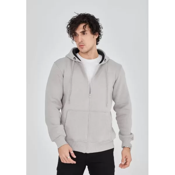 Unisex Tam Fermuarlı Kapşonlu  SweatShirt - Boyalı Gri