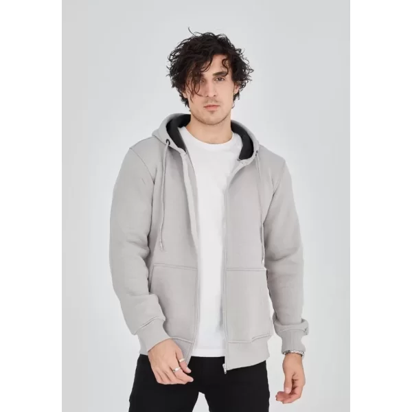 Unisex Tam Fermuarlı Kapşonlu  SweatShirt - Boyalı Gri