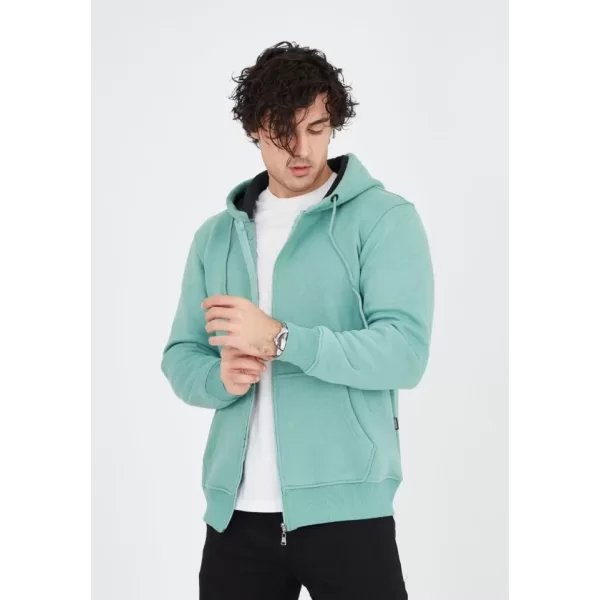 Unisex Tam Fermuarlı Kapşonlu  SweatShirt - Mint Yeşili